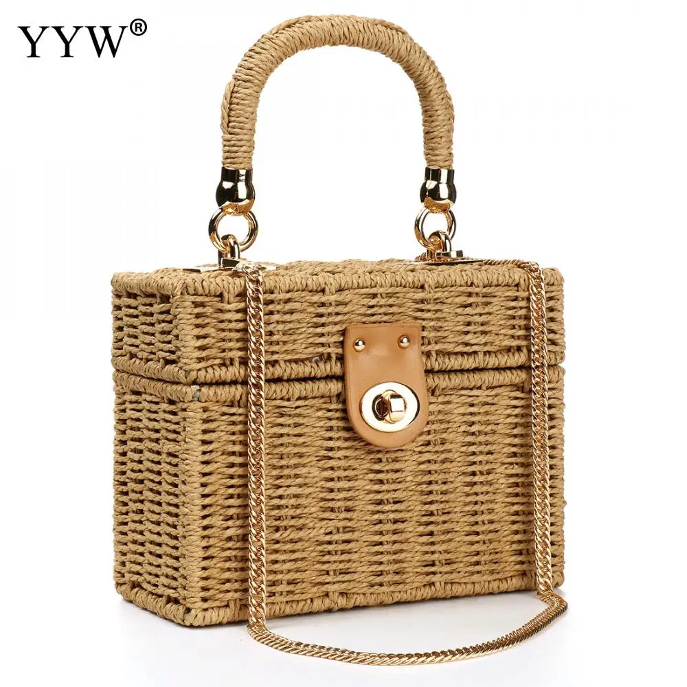

Women Summer Rattan Bag Box Handmade Woven Beach Square Bohemia Shoulder Bag Handmade Messenger Crossbody Bags for Women Clutch