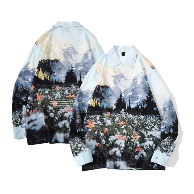 

PYJTRL Autumn New Long Sleeve Men's Flower Sea Manyin Shirt Coat