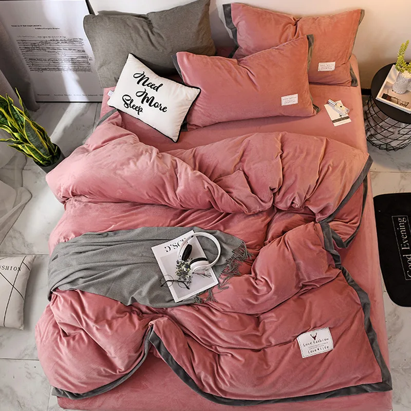 DIGYHOME, 4 шт., фланелевый Комплект постельного белья, высокое качество, коралловый флис, бархат, сплошной цвет, простыня, пододеяльник, наволочка, Комплект постельного белья
