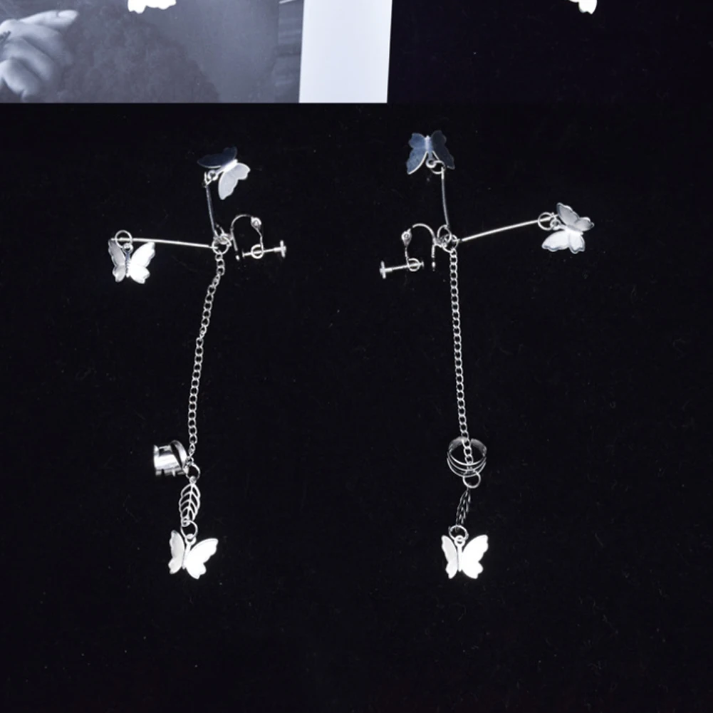 

1pcs Punk Chain Butterfly Long Tassel Earrings Fashion Sweet Metal Ear Clip Leaf Tassel Earrings for Women Christmas Gifts Cool