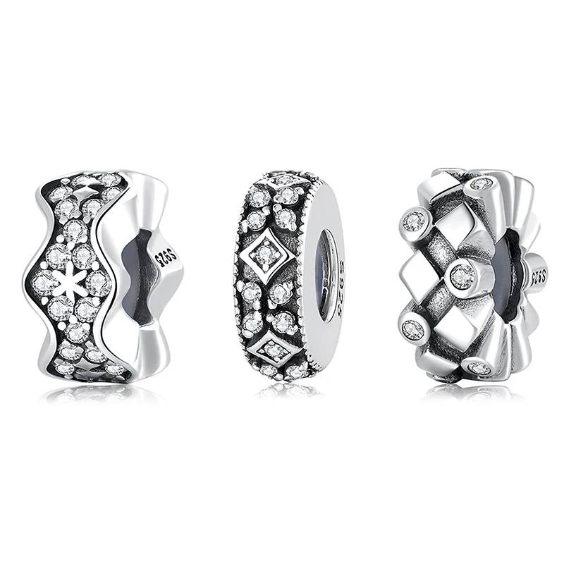 

925 Sterling Silver Winter charming snowflake shining clear CZ Stopper spacer bead fit Original Women Bracelet Jewelry Making