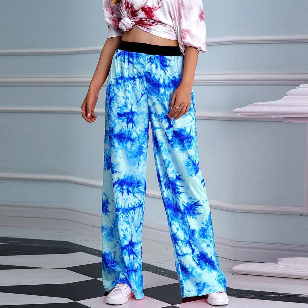 

Print Elastic High Waist Baggy Pants Women Harajuku Casual Boho Wide Leg Pants Streetwear Korean Fashion Trousers