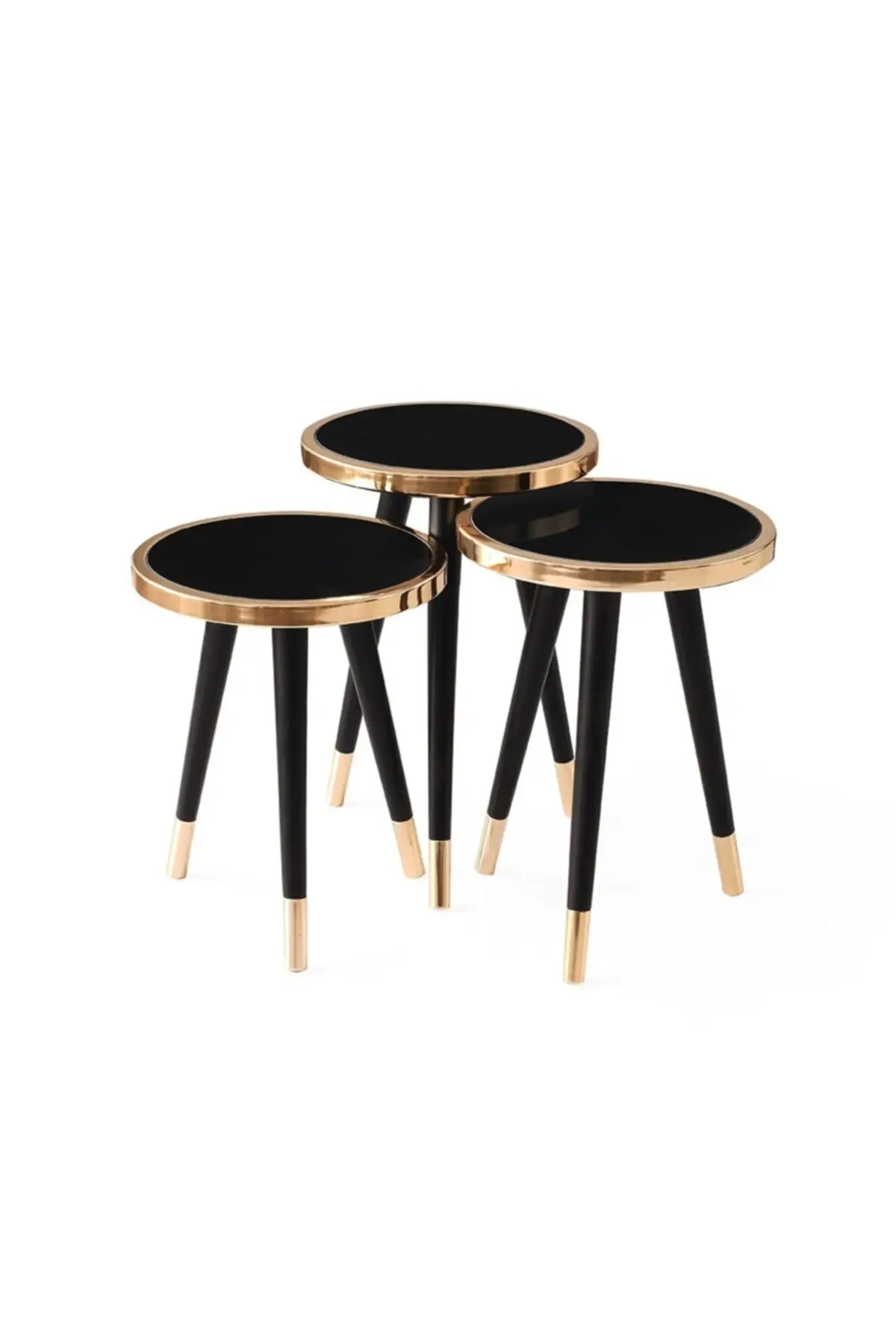

Round Glass Zigon Coffee Table 3 Pcs Gold Plated Black Glass