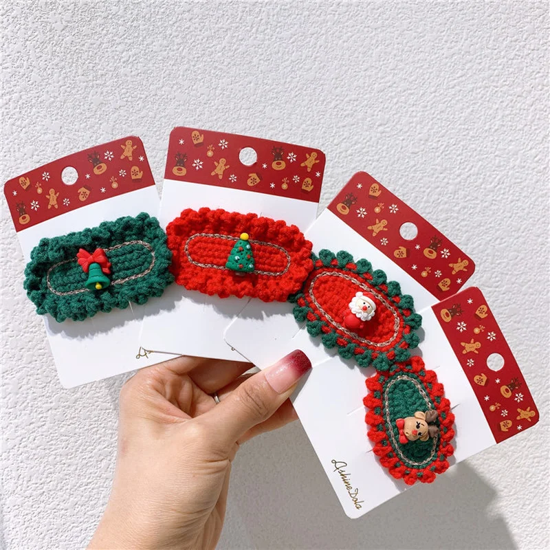 

2021 Новый Модный милый Санта Клаус Олень шерсть вязание BB клипса головной убор детские рождественские аксессуары для волос милая девочка ма...