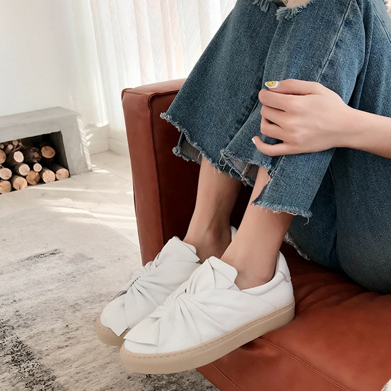 Лоферы с бантом женская модная обувь повседневная для ленивых дикая толстая