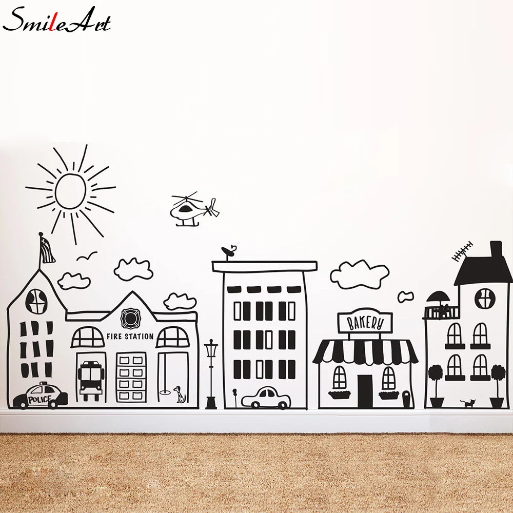 Новинка 2020 Виниловая наклейка на стену с рисунком города для детской комнаты