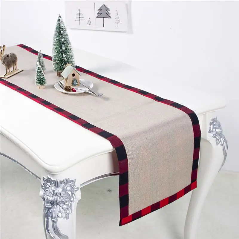 

Fashion Natural Linen Christmas Table Runner Decorative Plaid Dining Table Runner Xmas Table Decor Home Textile Supplies