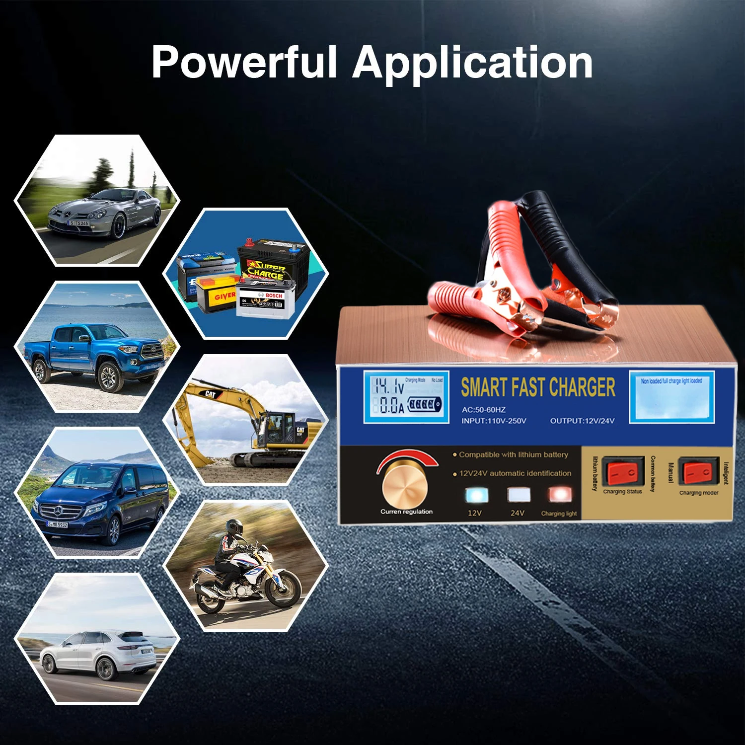 English LCD 400W Lead Acid Lithium Battery Charger for 12V 24V Car Motorcycle Truck Auto Motor Professional Power Charging
