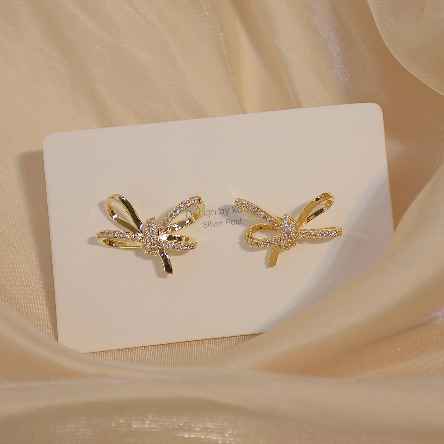 

14K Real Gold Plated Bowknot Stud Earring Luxury Shining Exquisite Micro Inlaid Zircon Earrings for Women Wedding Jewelry