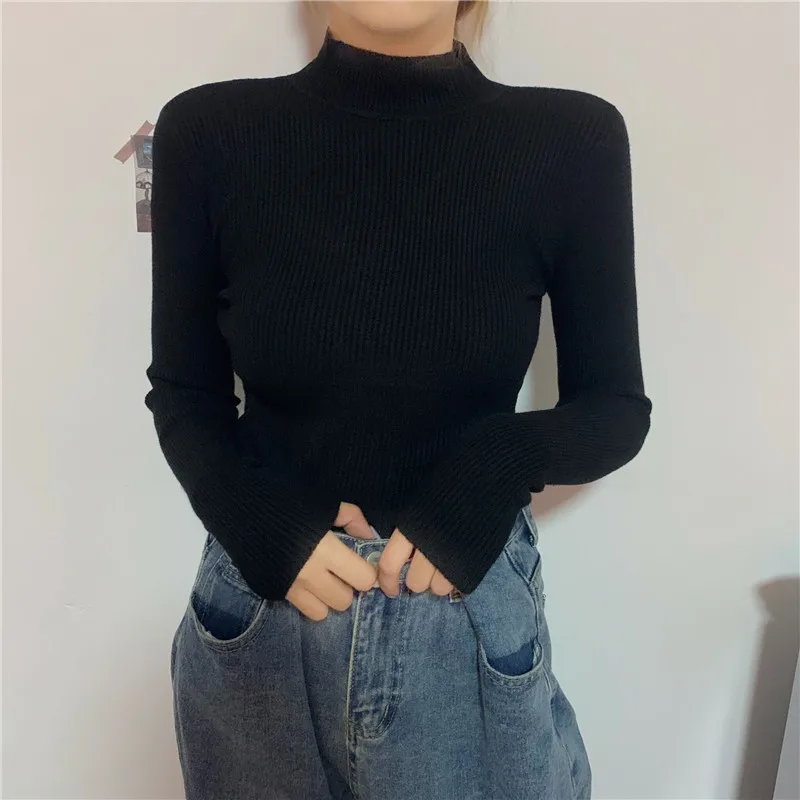 

Autumn 2020 sweater women's long sleeve with thin pullover, net red show thin, half high collar versatile top