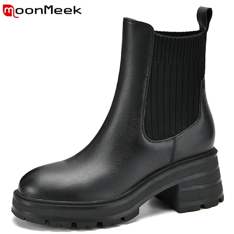 

MoonMeek 2022 Chelsea Boots Hot Sale Fashion Ankle Boots Retro Hand Made Women Winter Boots Comfortable Cowhide Modern Shoes