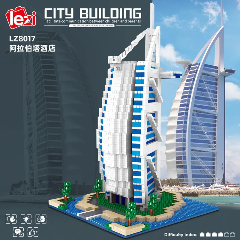 Lezi 8017 мировая архитектура Burj Al арабский отель 3D модель сделай сам мини-алмазные