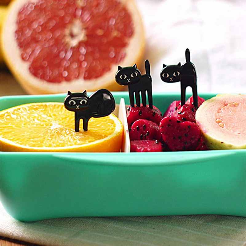 6 шт./компл. черная кошка плоды вилкой стильная футболка с изображением