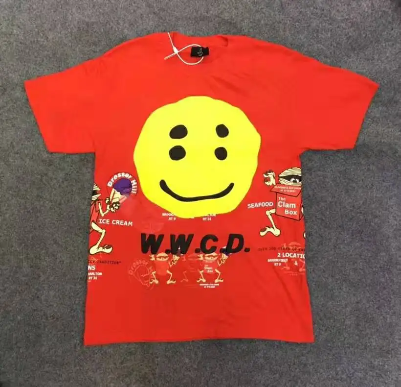 KANYE CPFM. XYZ w. W. C. D. Футболка с коротким рукавом и принтом смайлика из мультфильма граффити для мужчин и женщин, футболка с круглым вырезом, уличная одежда, пуловер, футболка - Цвет: pic color17