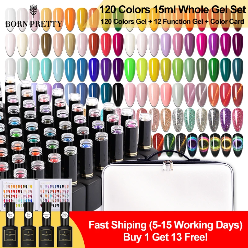 

BORN PRETTY PRO Gel Nail Polish Set 120Pcs Gel Polish Set for Nail Art Design 15ml Whole Set Semi Permanent Soak Off Gel Varnish