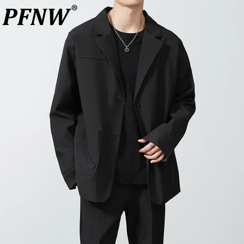 

PFNW Large Autumn Winter Suits Men's All-match Loose 5XL Coats Elegant Male Large Small Blazers Black Mature Suit Tops 12X1148