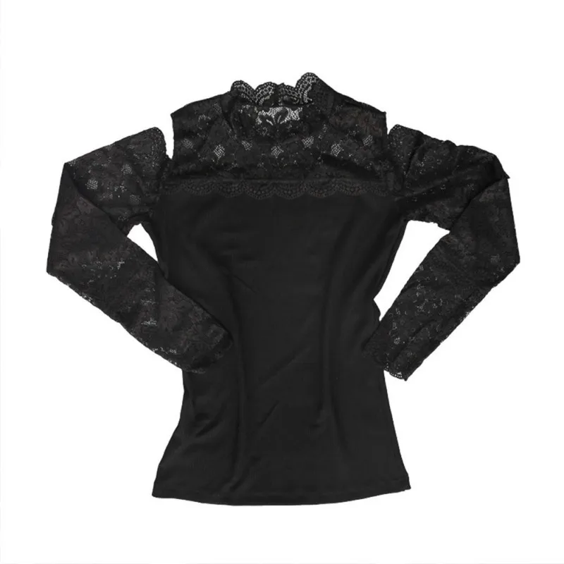 

Black Lace Shirt Knit Bottoming Shirt Slim Long Sleeve Joker Top