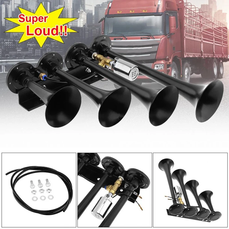 12 V/24 V 185Db 4/четыре супер труба Хром Авто Воздушный Рог Комплект для передних и