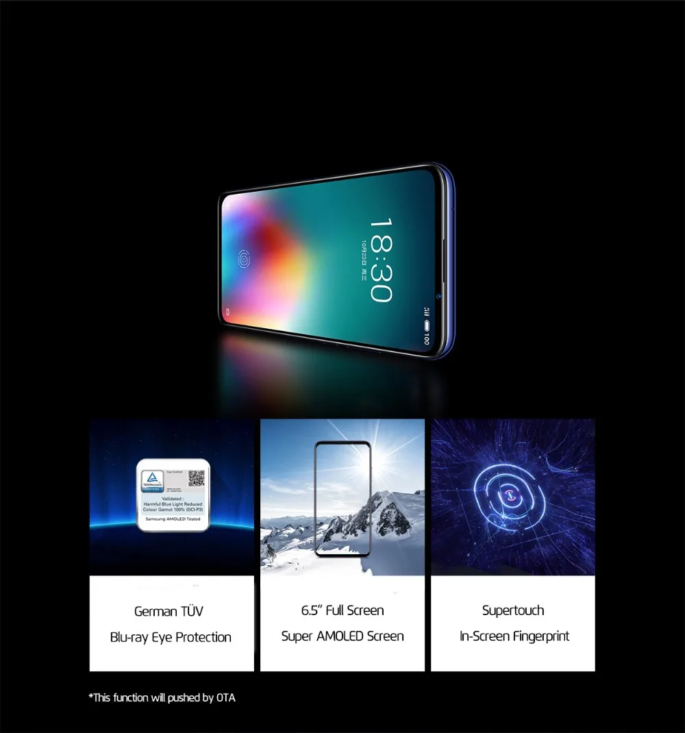 Meizu 16 T, 6 ГБ, 128 ГБ, 8 ГБ, 256 ГБ, Смартфон Snapdragon 855, тройная камера, 4500 мА/ч, большая батарея, стерео, два динамика