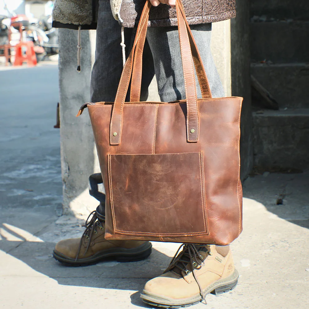 Coffee Leather Tote Bag | Aurora™