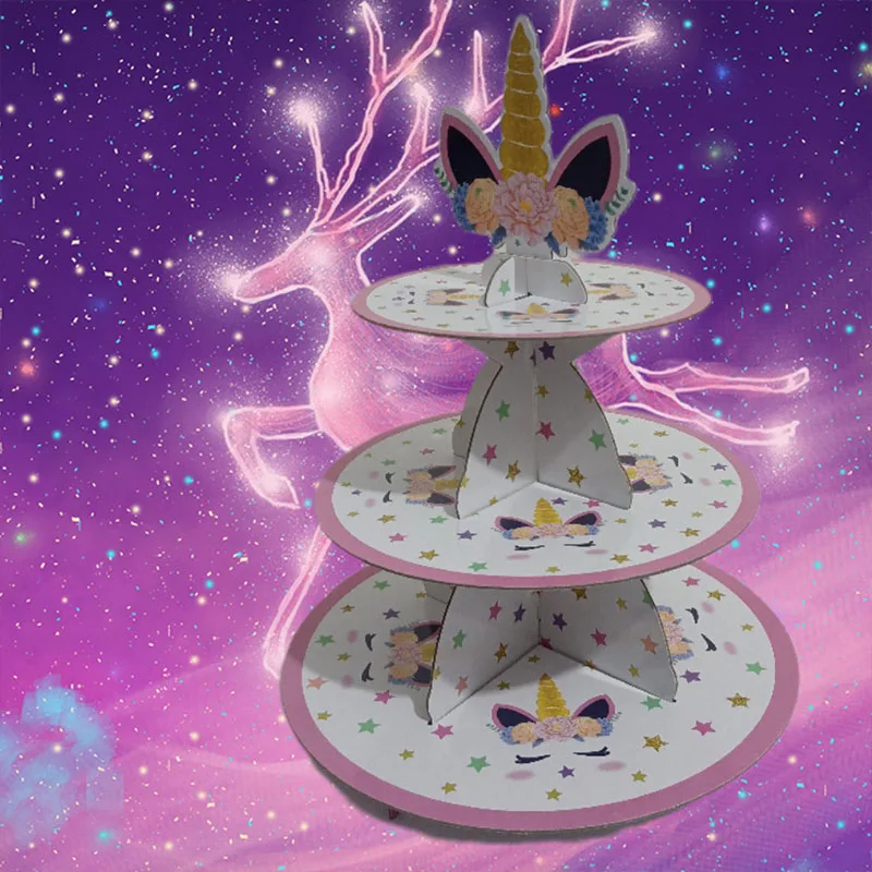 3 яруса подставка для торта круглый розовый Золотой Единорог Дисплей Держатель