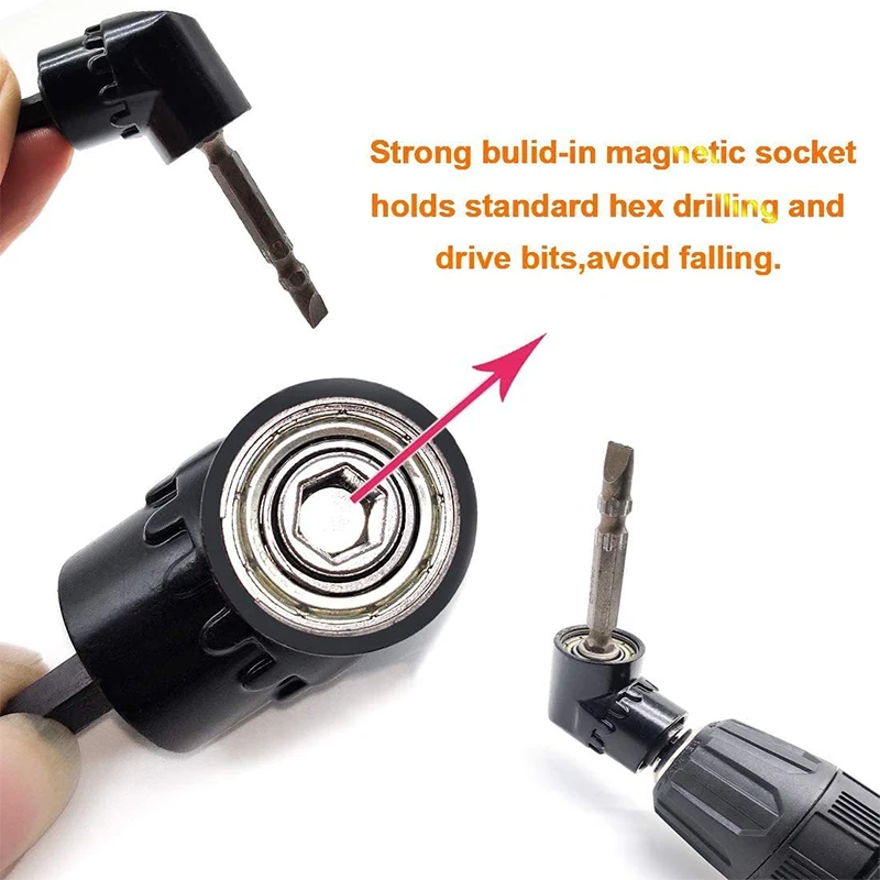 

2Pcs Black 105 Degree 1/4 Inch Right Angle Drill Adapter Hex Shank Power Drill Tool Drill with Extension Soft Shaft