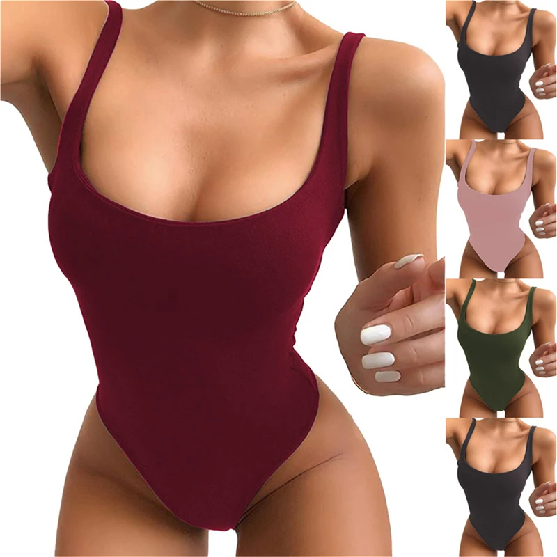 

Wine Red Strappy Bodysuit Sexy Backless Ribbed Bodysuit Romper String Femme Sexy Sleeveless Tank Top Bodysuit Body Female