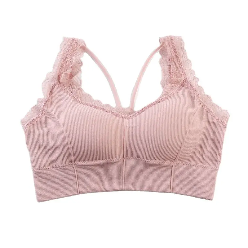 

Women Plus Size Push Up Bra Lace Cross Tank Top Sexy Seamless Lingerie Cami Female Bralette Crochet Vest Crop Top Underwear Pink