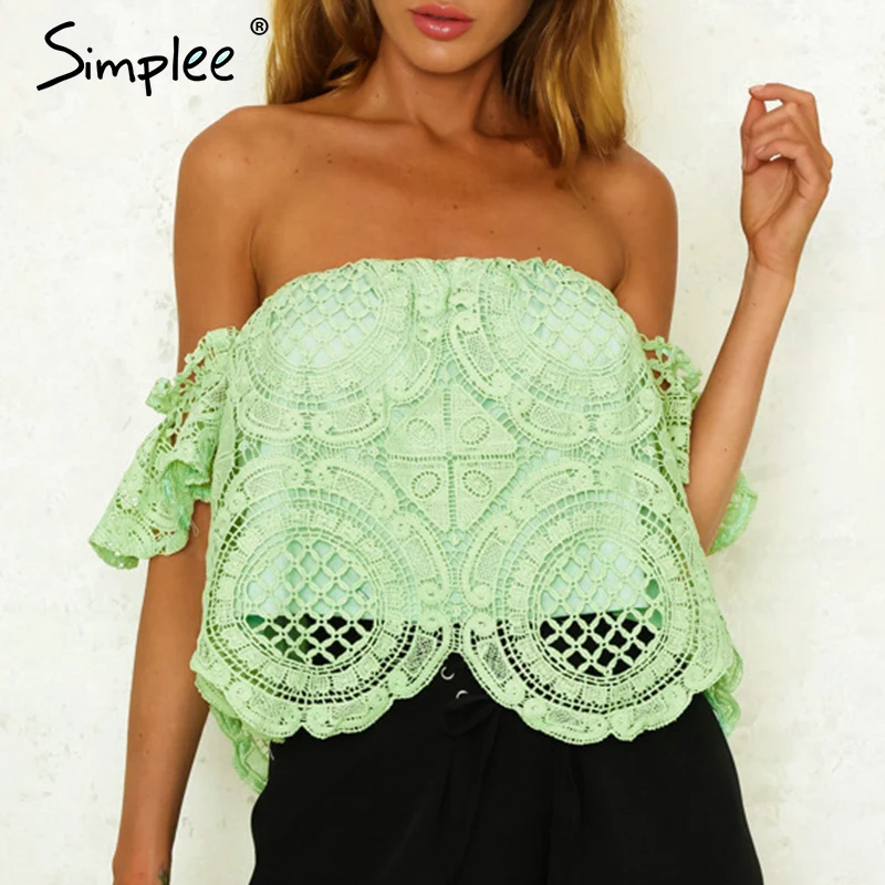 Женская белая кружевная рубашка Simplee привлекательная полая блузка с открытыми