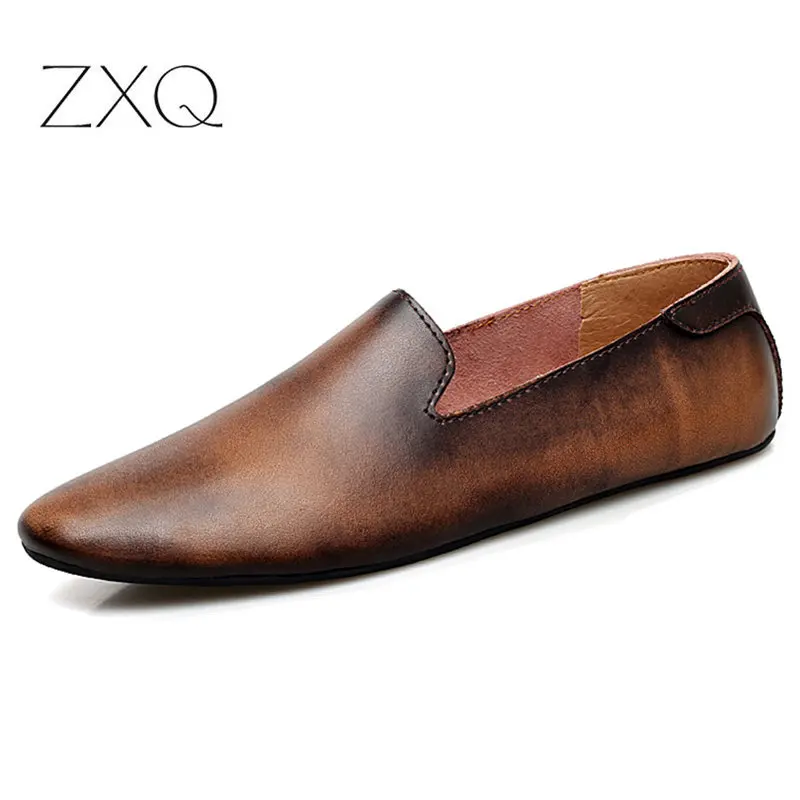 Мокасины мужские из натуральной кожи туфли для вождения без застежки мягкие