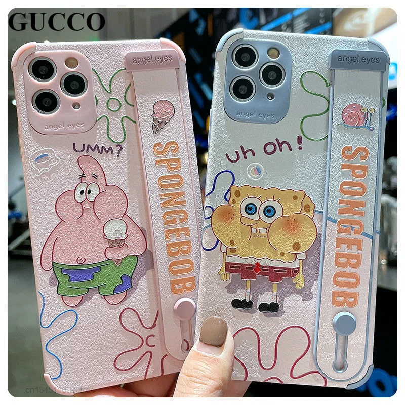 

Cute wristband iphone case for Iphone 12 11 pro max 7 8 plus x xs xr se soft cover sponges patrick bobs star spongebobs coque
