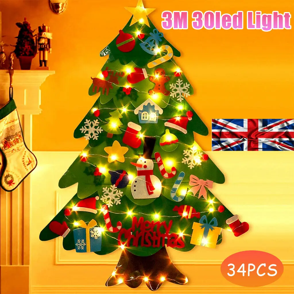 

Felt Christmas Tree DIY Hanging Ornaments Wall Decor for Kids Gift + LED Light