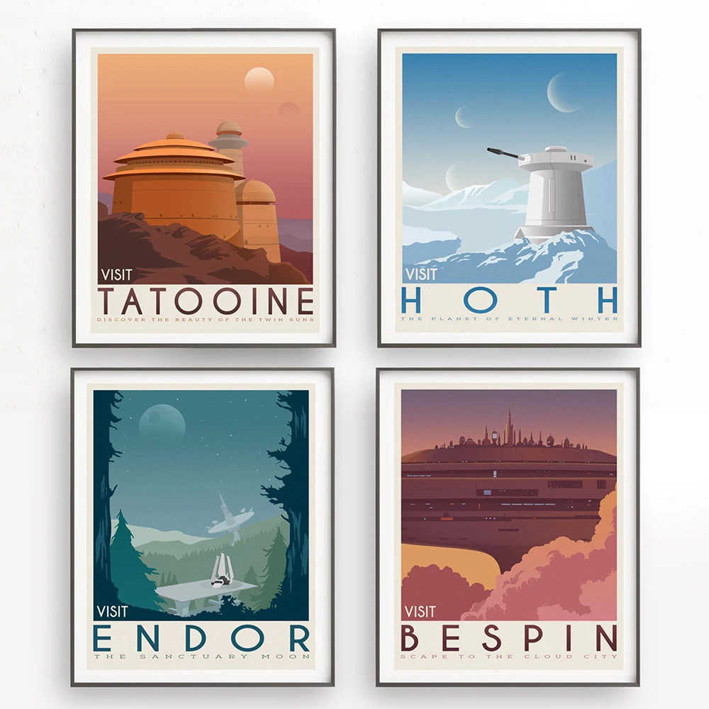 

Tatooine Planet Hoth Poster Travel Vintage Art Print Movie Retro Canvas Painting Modern Landscape Wall Picture Bespin Home Decor