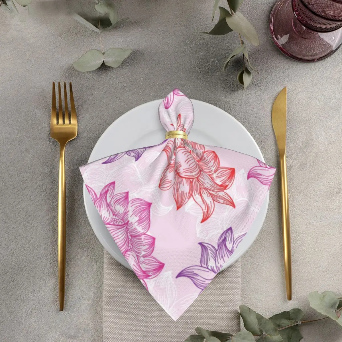 

4pcs/6pcs Polyester 50cm Square Table Cloth Napkins Lotus Flower Decoration Napkin for Wedding Birthday Holiday Housewarming