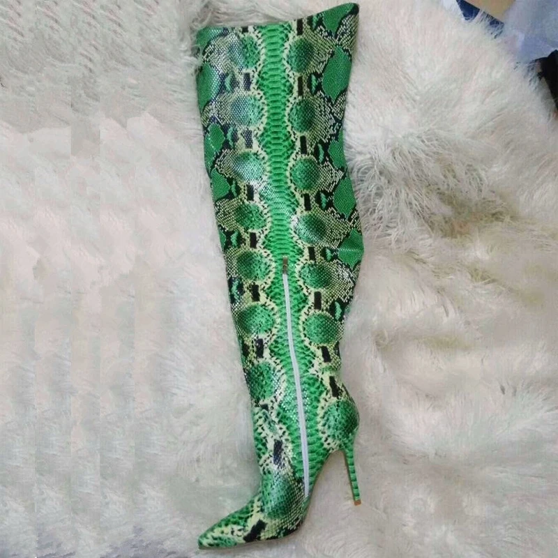 Горячая Распродажа серые кожаные сапоги-змеи женские сапоги до бедра с острым