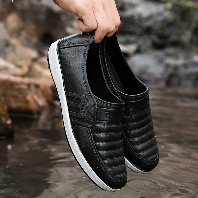 

HMXO New Fashion Men's Shoes Low-Top Anti-Skid Waterproof Rubber Shoes Soft Sole Shallow Mouth Men's Work Shoes