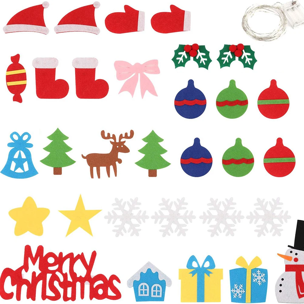 

DIY Felt Christmas Tree Decorations Kids Gifts Xmas Tree Wall Hanging Ornament Artificial Tree Home Party Favors String Light