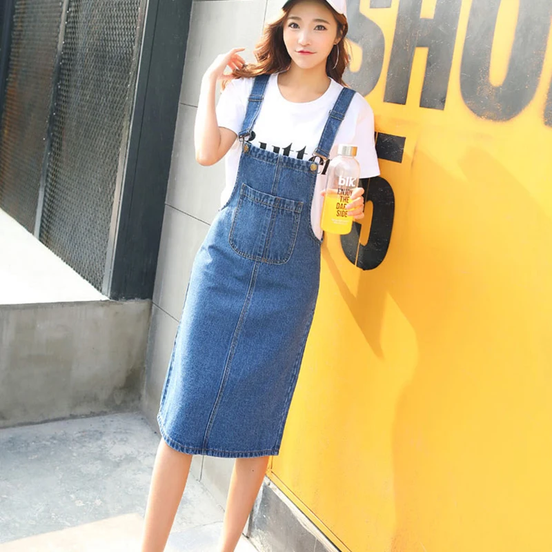 Женское джинсовое платье повседневное на бретелях большие размеры XL весна-лето