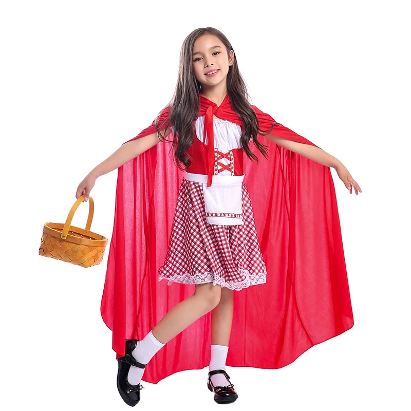 

Cute Little Red Riding Hood Costume Cosplay Girls Halloween Costume For Kids Carnival Party Dress Up