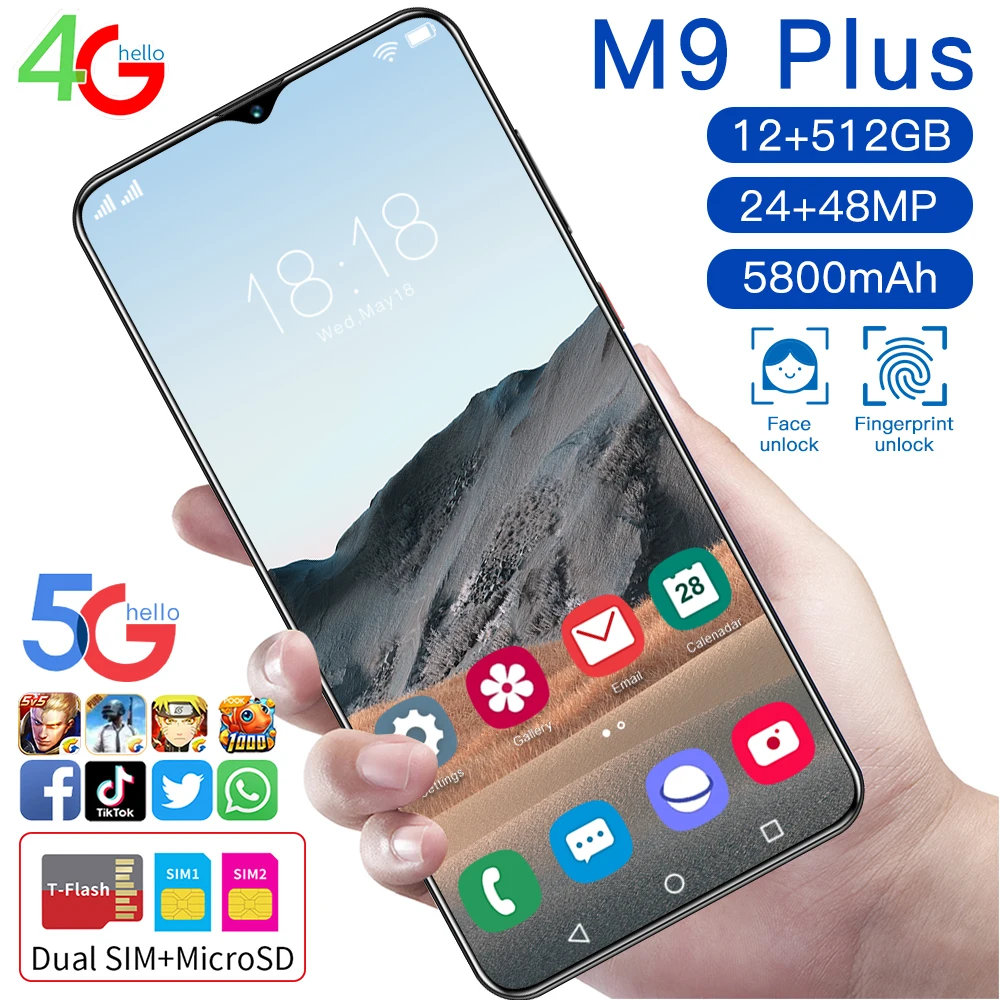 

Hot Selling Global Version M9Plus Smartphone 7.0 inch 5800mAh 12+512GB Dual SIM Dual Standby Support Face IDNano5G Android Phone