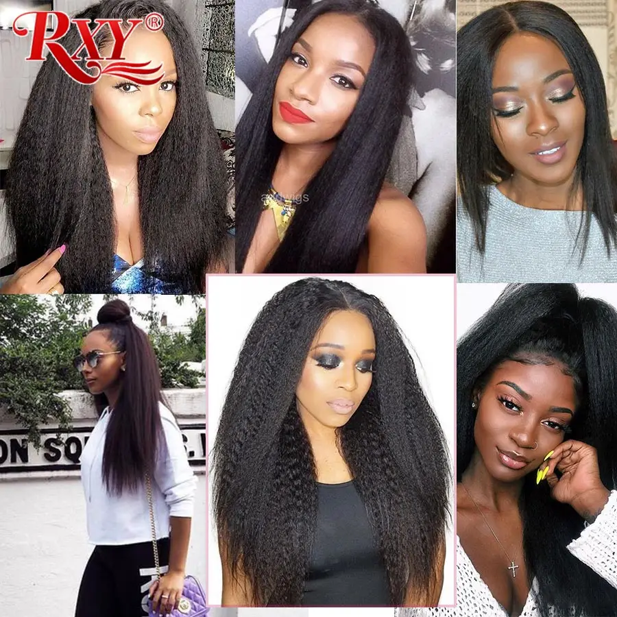 

Brazilian Hair Kinky Straight Hair Brazilian Hair Weave Bundles 3/4 Pieces RXY Remy Human Hair Natural Color 8-28 Inch