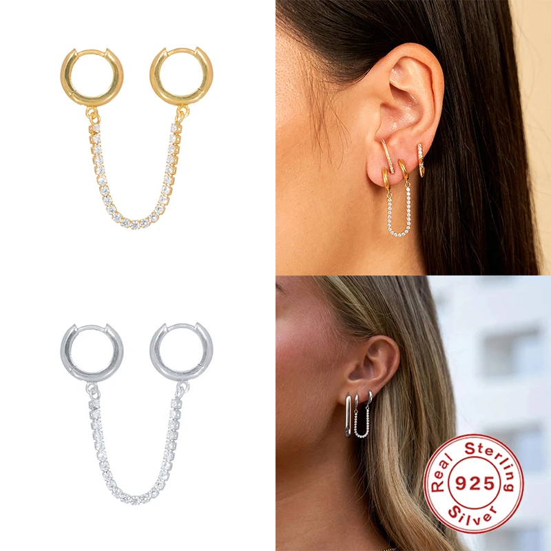 

BOAKO 1Pcs Ins 2 Circles 2020 Trend Earrings Hoop Earrings Silver 925 Earrings Dangle Unusual Ear Piercing Ear Cuff #12.13