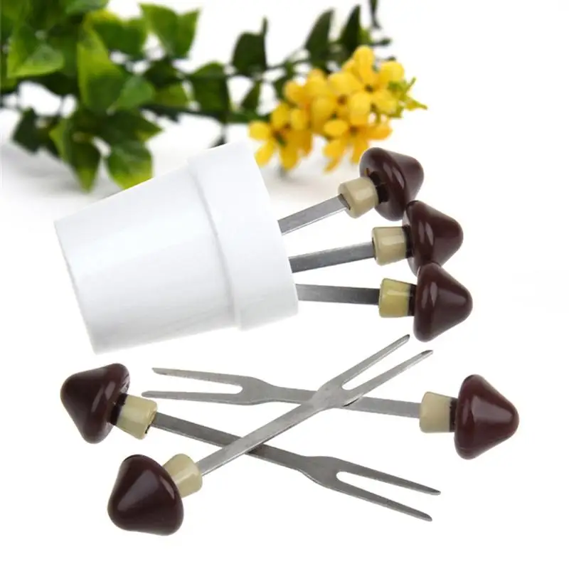 

1 Set Mushroom Shape Design Stainless Steel Fruit Forks Picks Set Cake Picks Party Supplies for Party Banquet