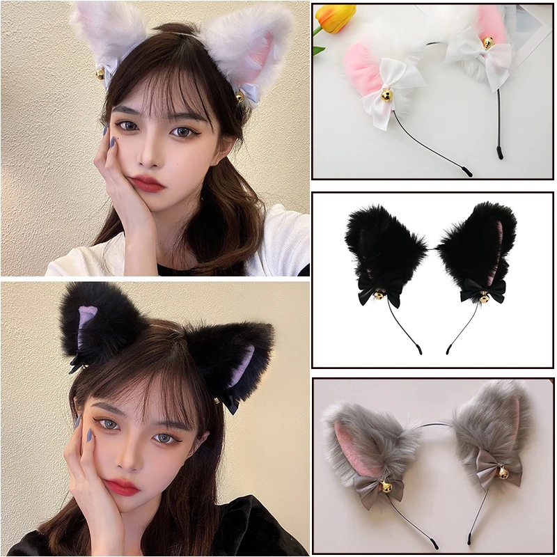 Beautiful Masquerade Cat Ears Cosplay Halloween Party Costume Bow Tie Bell Headwear Headband Hair Accessories Oreille De Chat