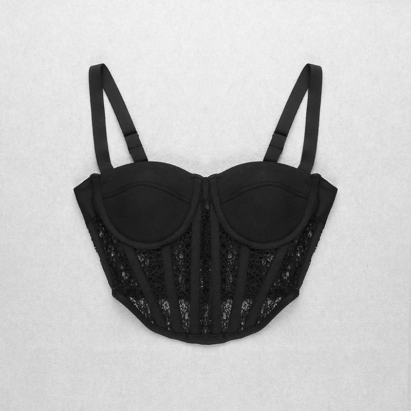 

New Arrival Women Sexy Designer White Black Lace Tops Camisole Ladies Trendy Night Club Bandage Crop Tops