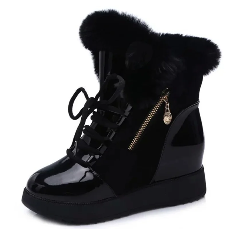 

Новинка Зима 2021, меховые зимние сапоги, женские удлиненные короткие сапоги на шнуровке, бархатные теплые модные сапоги из хлопка, обувь