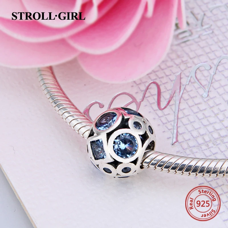 Прекрасный новый 925 стерлингового серебра коллекции круглые бусины из голубого