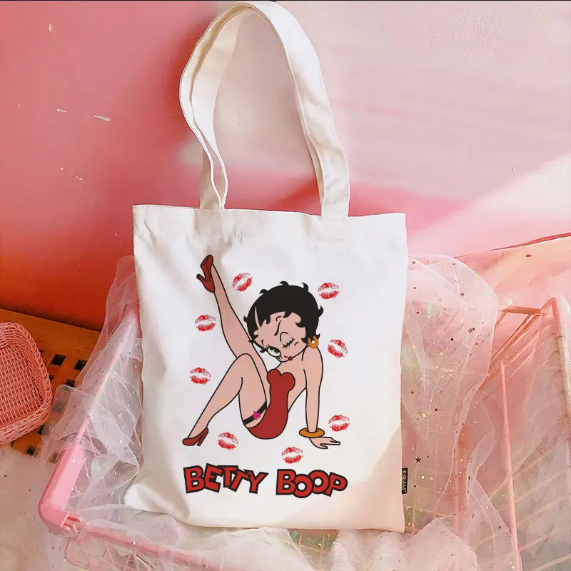 Красивые холщовые сумки на плечо Betty Boop с принтом губ для девушек повседневная