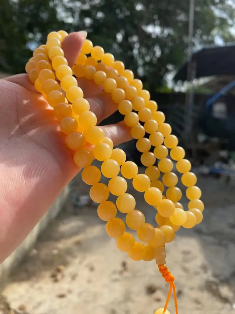 8mm Quality Golden Tridacina Mala Hanging Bangle 108 Bead Energy Bracelet Rosary Organic gems Very Rare | Дом и сад
