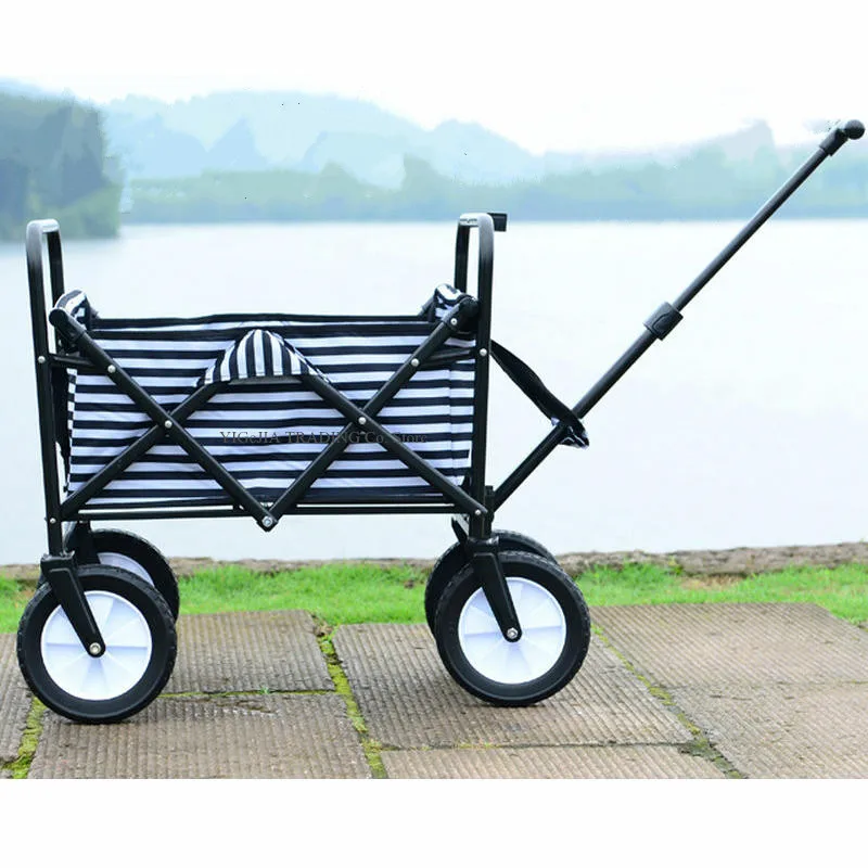 Collapsible Mini Folding Outdoor Utility Wagon, Portable Picnic Camping Cart with Extensible T-Handle